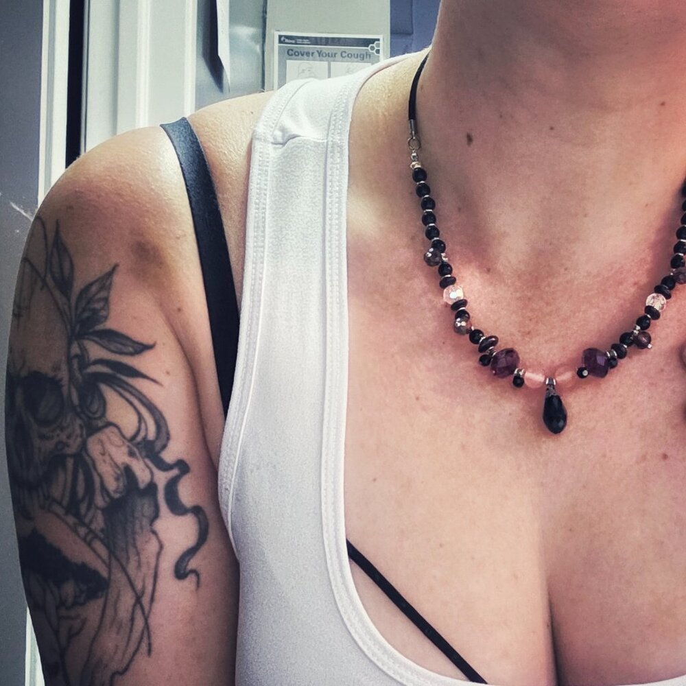 Garnet & Cherry Quartz Victorian-inspired Gemstone Beaded Necklace